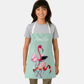  roze flamingo op blauw schort (Insitu)