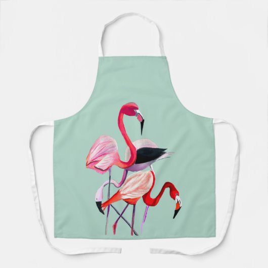  roze flamingo op blauw schort (Voorkant)