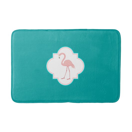 Roze Flamingo op Blauwgroen Badmat (Voorkant)