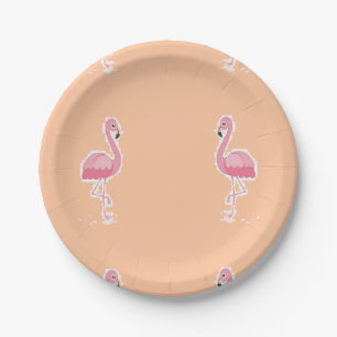 roze flamingo op bleek sinaasappel papieren bordje