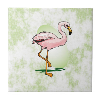 Roze Flamingo op Bleke groene achtergrond Tegeltje