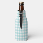 Roze Flamingo op Gingham Bottle Cooler (Fles Achterkant)