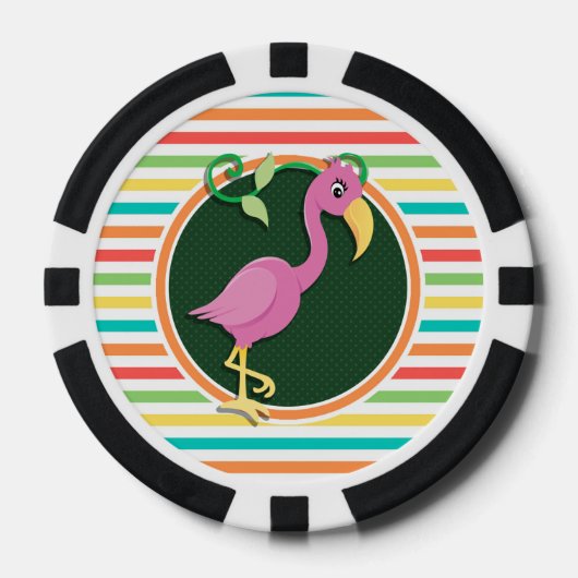 Roze Flamingo op heldere regenboogstrepen Pokerchips (Voorkant)