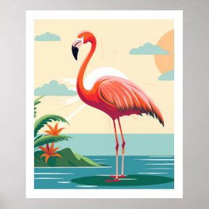  roze flamingo op het strand poster