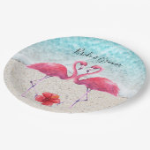 Roze Flamingo op het strand Weddenschap Papieren B Papieren Bordje (Gekanteld)