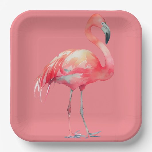 Roze Flamingo op roze papieren bord (Voorkant)