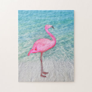 Roze Flamingo op tropisch strand Legpuzzel
