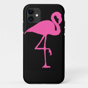 Roze Flamingo op zwarte achtergrond iPhone 11 Hoesje