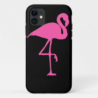 Roze Flamingo op zwarte achtergrond iPhone 11 Hoesje