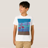 Roze Flamingo Paar bij Sunset Kind T-shirt (Voorkant volledig)