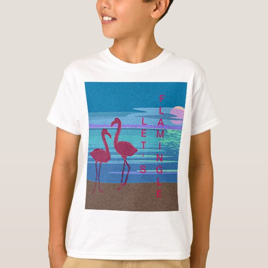 Roze Flamingo Paar bij Sunset Kind T-shirt (Voorkant)