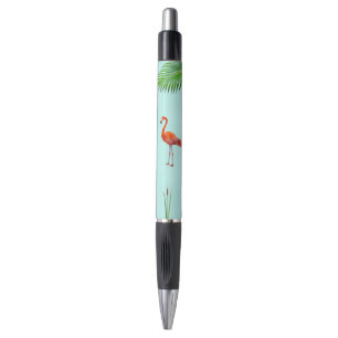 Roze Flamingo & Palm Leaf on Light Blue Pen