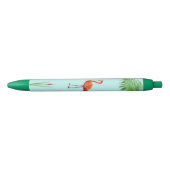 Roze Flamingo & Palm Leaf on Light Blue Zwarte Inkt Pen (Voorkant)