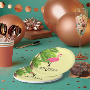 Roze Flamingo & Palm Trees Bord papier