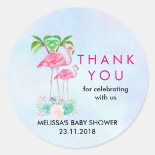Roze Flamingo Palmbomen Baby shower Bedankt Ronde Sticker