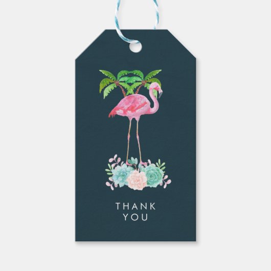 Roze Flamingo Palmbomen Dank u Cadeaulabel (Voorkant)