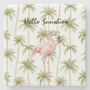 Roze Flamingo Palmbomen Stenen Onderzetter