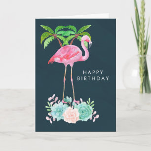 Roze Flamingo Palmboom en Succulenten Verjaardag Kaart