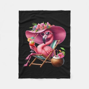 Roze Flamingo Palmboom Tropisch Strand Zomer Vakan Fleece Deken