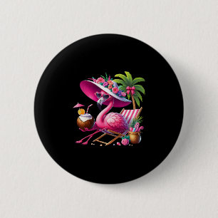 Roze Flamingo Palmboom Tropisch Strand Zomer Vakan Ronde Button 5,7 Cm