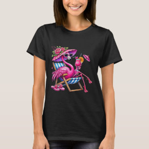 Roze Flamingo Palmboom Tropisch Strand Zomer Vakan T-shirt