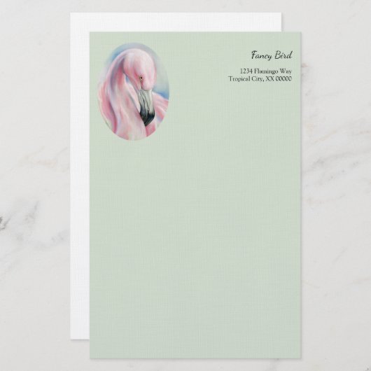 Roze Flamingo Pastel Art gepersonaliseerd Briefpapier (Voorkant / Achterkant)