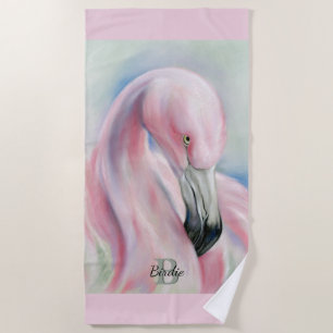 Roze Flamingo Pastel Art gepersonaliseerd Strandlaken