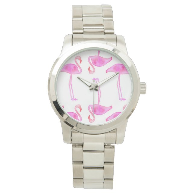 Roze Flamingo patroon Horloge (Voorkant)
