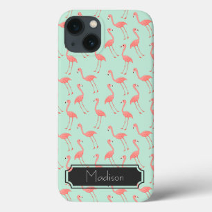 Roze Flamingo patroon Jouw namen toevoegen iPhone 13 Hoesje
