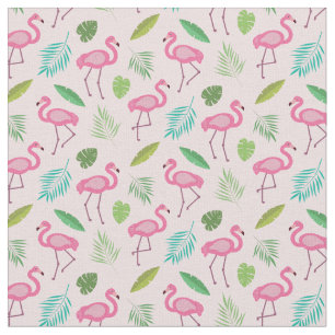 Roze Flamingo patroon met tropische bladeren Stof