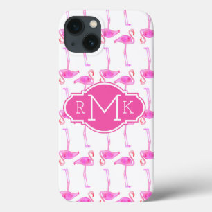 Roze Flamingo patroon Monogram iPhone 13 Hoesje