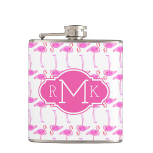 Roze Flamingo patroon   Monogram Heupfles