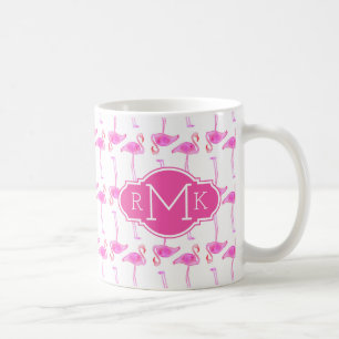 Roze Flamingo patroon Monogram Koffiemok