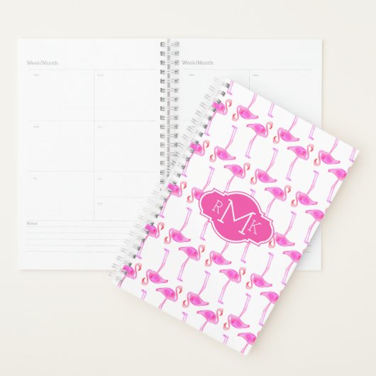 Roze Flamingo patroon | Monogram Planner (Display)