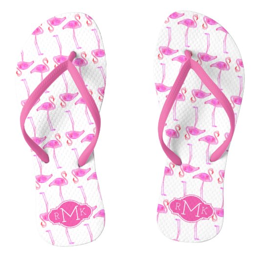 Roze Flamingo patroon | Monogram Teenslippers (Voetbed)