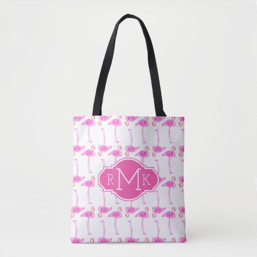 Roze Flamingo patroon | Monogram Tote Bag (Voorkant)