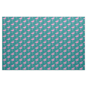 Roze Flamingo patroon op Blauwgroen Stof