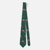 Roze Flamingo patroon Wijn Drinker Green Novelty Stropdas (Voorkant)