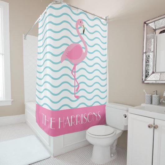 Roze Flamingo Personalized Shower Curtain Douchegordijn (In situ)