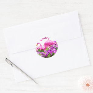 Roze Flamingo Petunia Kunst Voeg Aangepaste Tekst Ronde Sticker