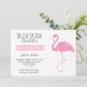 Roze flamingo polk-a-punt 1st verjaardagsuitnodigi kaart (Staand voorkant)