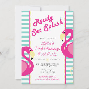 Roze Flamingo Pool Party Uitnodiging voor verjaard