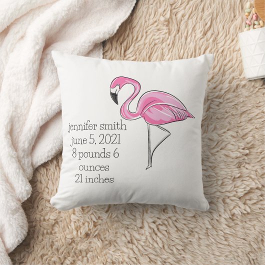 Roze Flamingo Preppy Personalized Birth Stats Kussen (Deken)