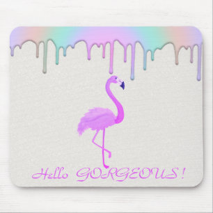 Roze Flamingo, Regenboogdruppels - Hallo Prachtig Muismat