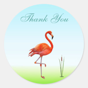 Roze Flamingo & Riet Plant Dank Je Ronde Sticker