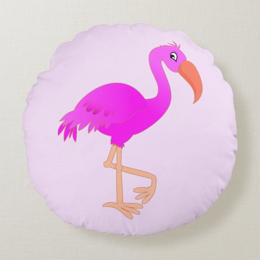 Roze Flamingo Rond Kussen - (Voorkant)