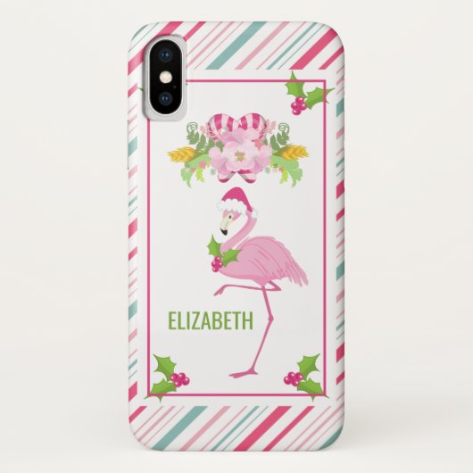 Roze Flamingo Santa Hat Candy Canes and Holly Case-Mate iPhone Case (Achterkant)