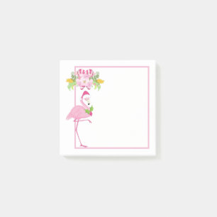 Roze Flamingo Santa Hat Candy Canes and Holly Post-it® Notes
