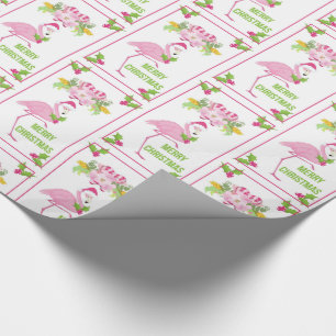 Roze Flamingo Santa Hat Candy Canes Patroon Cadeaupapier