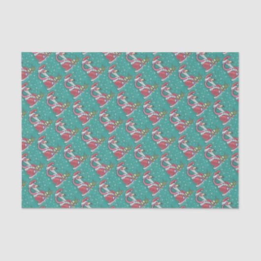 ROZE FLAMINGO SANTA KERSTWEEFSEL PAPIER (Voorkant)